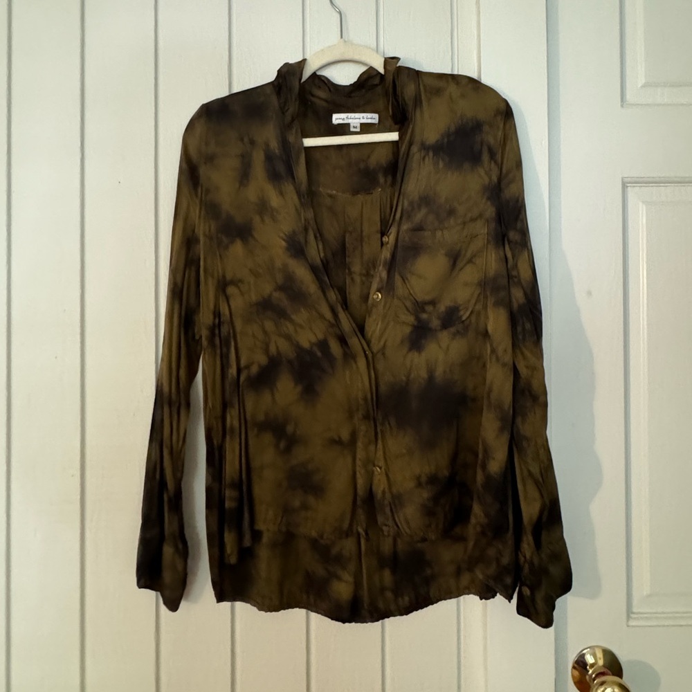 Young and FABULOUS and BROKE Green and Black marbled Button-Down (Size M)